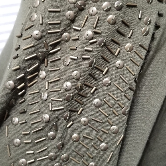 Lane Bryant Brass Beaded Embellished Shoulder Long Sleeve Tee - Olive - Picture 6 of 6